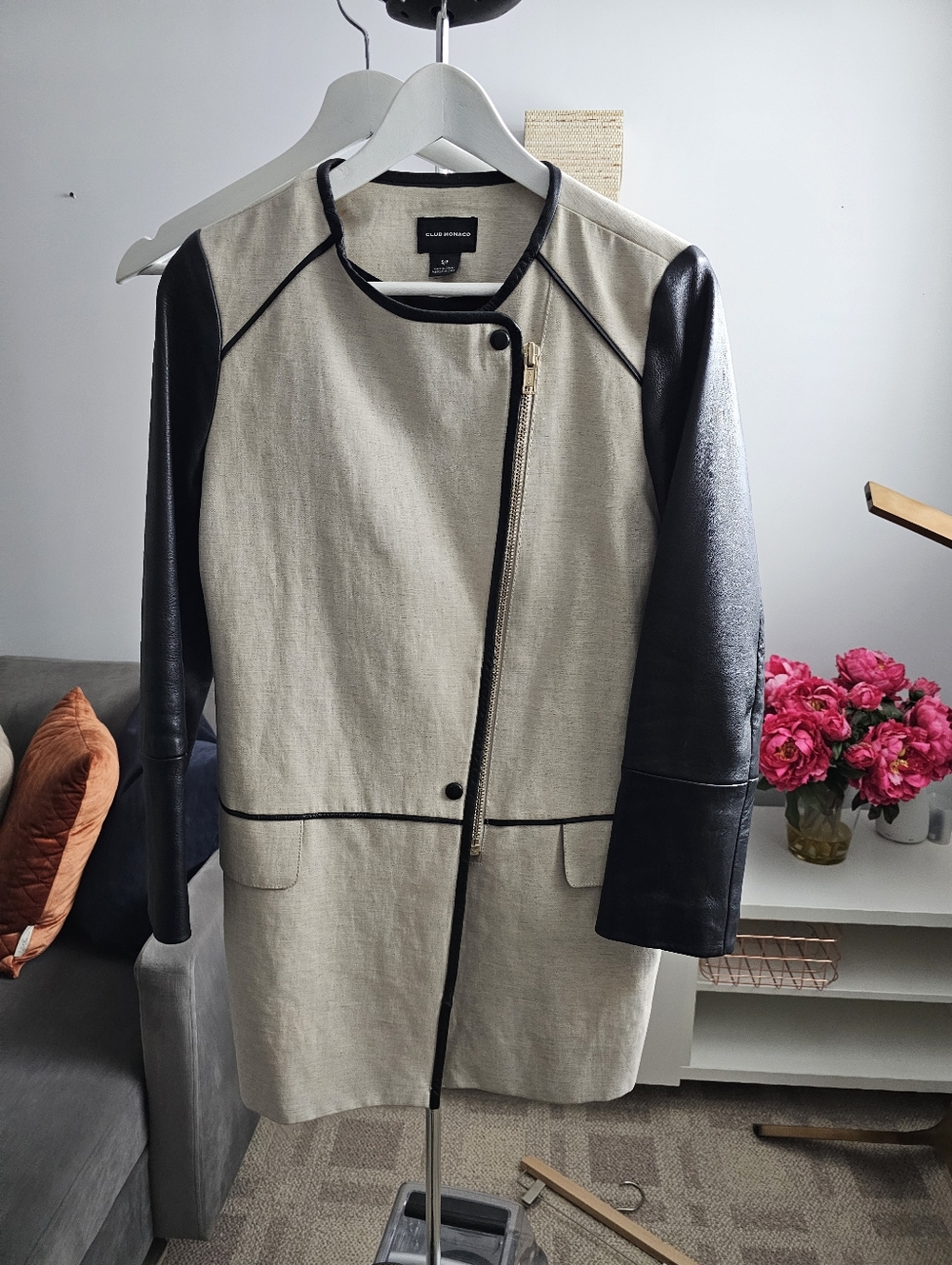 Like New Club Monaco Linen Leather Jacket Size Small